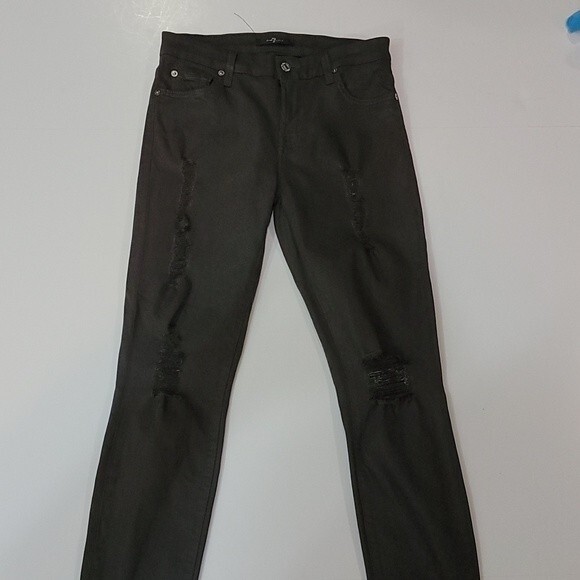 7 FOR ALL MANKIND Coated Grey Distressed Super Skinny Jeans size 25 - Picture 2 of 10
